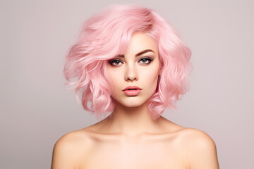Naklejka premium Emotion woman with pink hair. AI generated