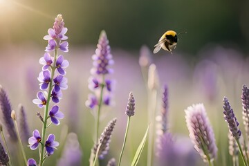 bee on lavender flower generated Ai 