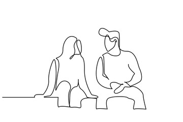 young couple in love date happy one line art