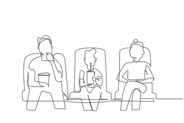 people family watching movies together movie theater lifestyle line art