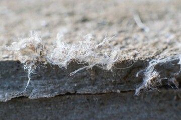 Detailed photography of roof covering material with asbestos fibres. Health harmful and hazards...
