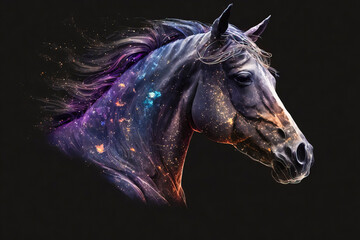 Equestrian Dreams: Cosmic Horse Art with Luminous Colored Lines created with Generative AI technology