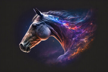 Obraz na płótnie Canvas Celestial Horse in Vibrant Colors Galloping Amidst Stars and Milky Way created with Generative AI technology