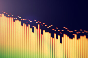 Seismogram. Waveform. Oscilloscope. Musical equalizer. Sound wave. Radio frequency Abstract closeup photo background copyspace