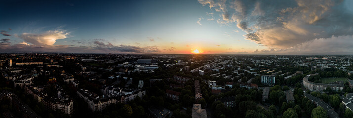 Aerial Hamburg City  skyline sunset, looking West