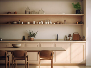 Fototapeta na wymiar Inviting beige kitchen with a warm feel. AI Generated.