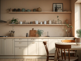 Obraz na płótnie Canvas Serene beige kitchen with a tranquil vibe. AI Generated.