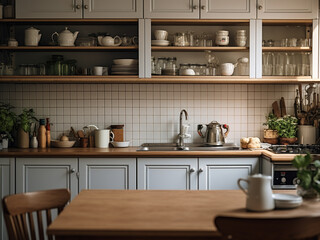 Fototapeta na wymiar Bright classic kitchen with refined aesthetics. AI Generated.