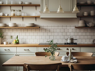 Timeless classic kitchen with neutral tones. AI Generated.