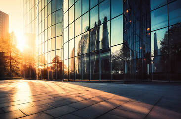 the exterior of a business building with a lot of glass windows - obrazy, fototapety, plakaty