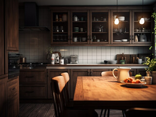 Kitchen interior with sleek design. AI Generated.
