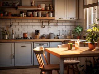 Kitchen interior exuding warmth. AI Generated.