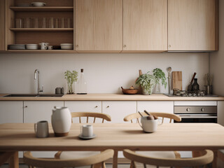 Fototapeta na wymiar Bright light wood kitchen embracing a fresh look. AI Generated.