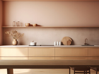 Minimalistic kitchen interior with sleek design. AI Generated.
