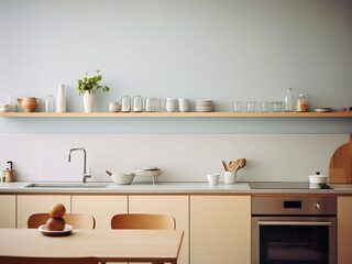 Fototapeta na wymiar Inviting minimalistic kitchen with a cozy ambiance. AI Generated.
