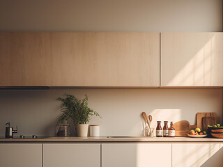 Bright minimalistic kitchen with a fresh feel. AI Generated.