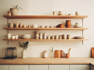 Fototapeta na wymiar Minimalistic kitchen with an uncluttered look. AI Generated.