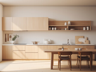 Contemporary minimalistic kitchen with minimalist style. AI Generated.