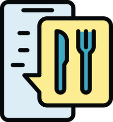 Smartphone food order icon outline vector. Menu app. Food delivery color flat