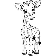 A colorless cartoon Giraffe calf stands and smiles