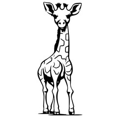 A colorless cartoon Giraffe calf stands and smiles