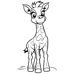 A colorless cartoon Giraffe calf stands and smiles