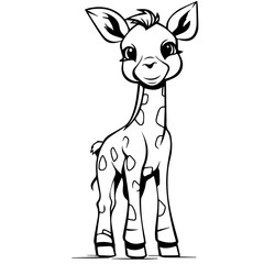 A colorless cartoon Giraffe calf stands and smiles