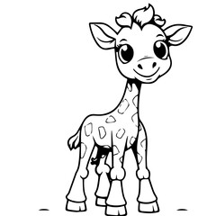 A colorless cartoon Giraffe calf stands and smiles