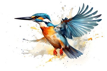 Watercolor flying bird isolated on white background created with Generative AI technology