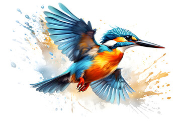 Watercolor flying bird isolated on white background created with Generative AI technology
