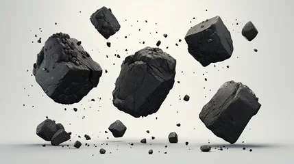 Abwaschbare Fototapete Graffiti-Collage Falling rocks on white background. Black charcoal or coal on white background. Illustration for cover, card, postcard, interior design, decor or print.