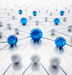 Network structure with white and blue spheres - abstract design connection design - 3D illustration