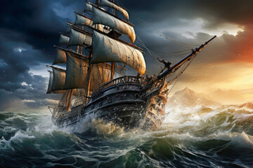 Pirate ship caught in a storm