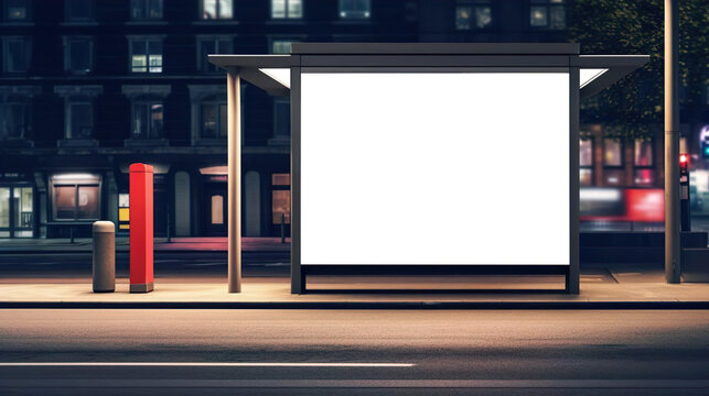 Plakat, Bushaltestelle, Nacht, Stadt, Werbung, Vorlage, Pr&auml;sentation, generative Ai