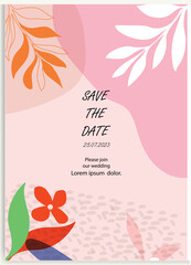 Floral wedding cards, invitation template leaves, and flowers vector
