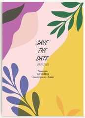 Floral wedding cards, invitation template leaves, and flowers vector