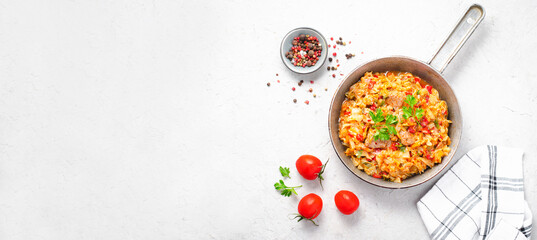 Stewed Cabbage with Meat and Vegetables, Comfort Food, Tasty Meal