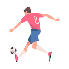 Fototapeta na wymiar Man Footballer in Pink Jersey Playing Football Pass Ball Vector Illustration