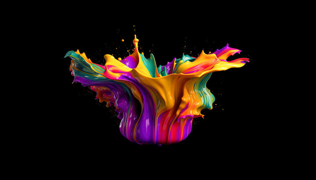 Witness the magical dance of colors as creamy paint splatters and swirls, creating a mesmerizing explosion of creativity created with Generative AI technology.
