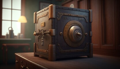 Iron safe in room illustration beautiful image Ai generated art