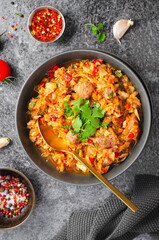 Stewed Cabbage with Meat and Vegetables, Comfort Food, Tasty Meal
