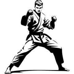 Karate fighter with black belt dynamic pose stance black silhouette logo vector © mr_marcom