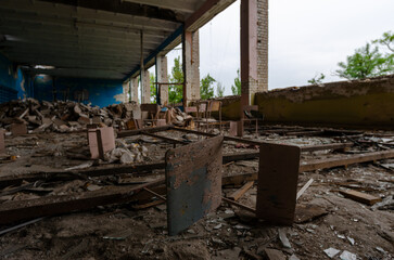 inside a destroyed school in Ukraine