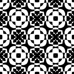 Black and white geometric seamless pattern with abstact shapes. Repeat pattern for fashion, textile design,  on wall paper, wrapping paper, fabrics and home decor.