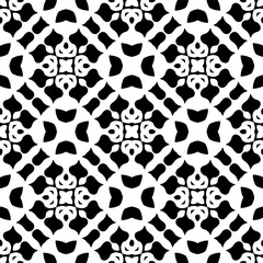 Black and white geometric seamless pattern with abstact shapes. Repeat pattern for fashion, textile design,  on wall paper, wrapping paper, fabrics and home decor.