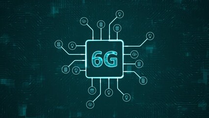 Motion graphic of Blue digital 5G logo and futuristic HUD technology circuit board with technology icon and data transfer on abstract background with generation of connection concepts - Powered by Adobe