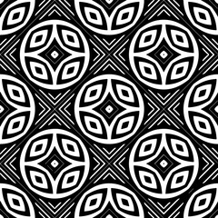 Black and white geometric seamless pattern with abstact shapes. Repeat pattern for fashion, textile design,  on wall paper, wrapping paper, fabrics and home decor.