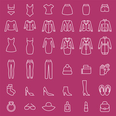 Set of women's clothes and accessories. Vector icons