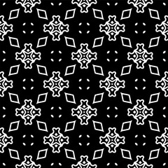 Black and white geometric seamless pattern with abstact shapes. Repeat pattern for fashion, textile design,  on wall paper, wrapping paper, fabrics and home decor.