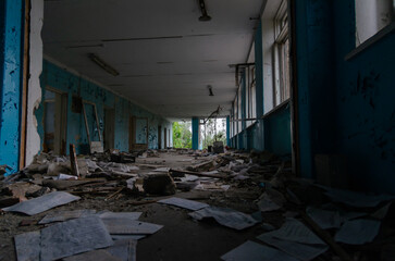 inside a destroyed school in Ukraine